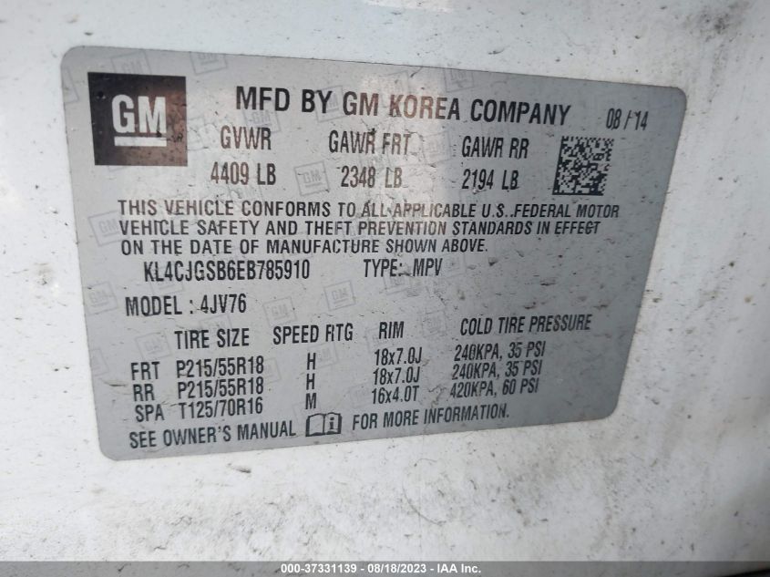 2014 BUICK ENCORE - KL4CJGSB6EB785910