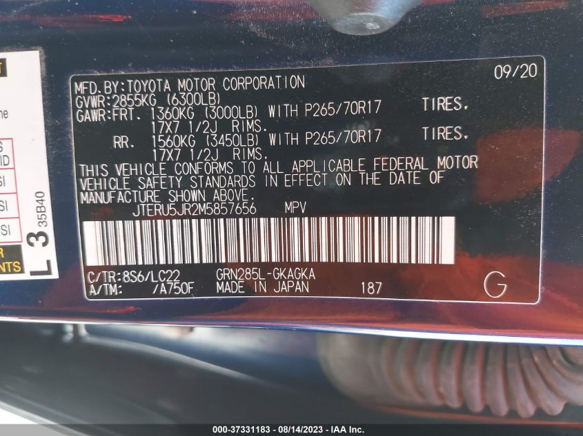 2021 TOYOTA 4RUNNER SR5 PREMIUM/VENTURE/TRDOR - JTERU5JR2M5857656