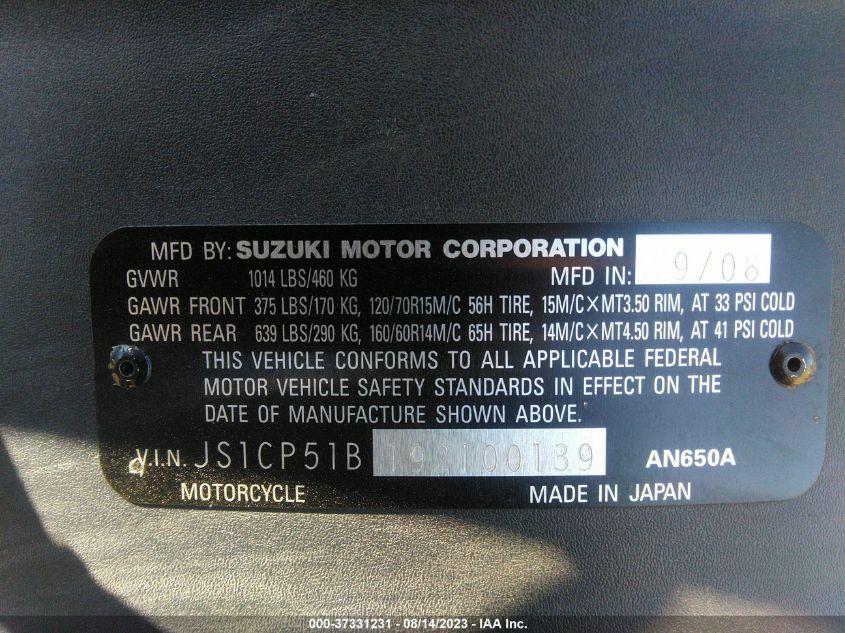 2009 SUZUKI AN650 A - JS1CP51B192100139