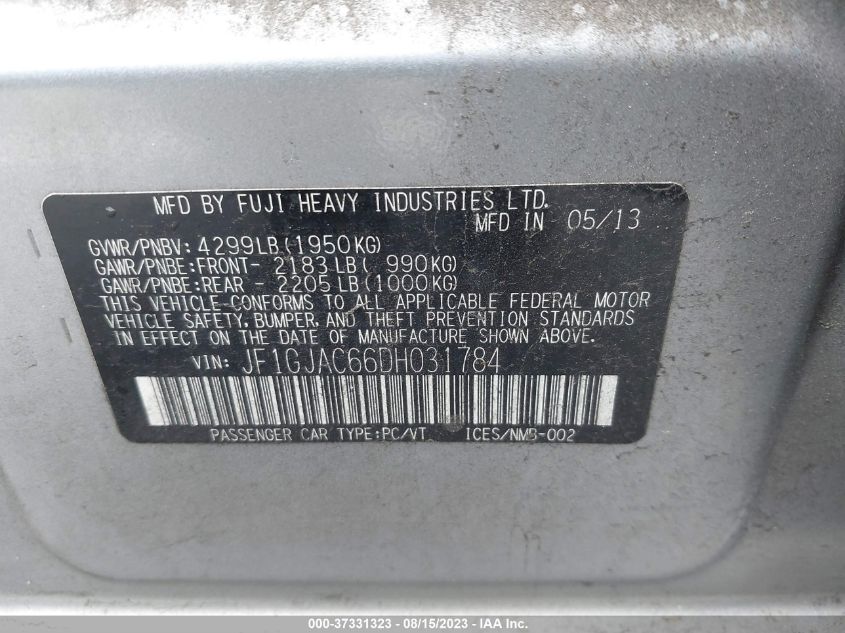 2013 SUBARU IMPREZA SEDAN PREMIUM - JF1GJAC66DH031784