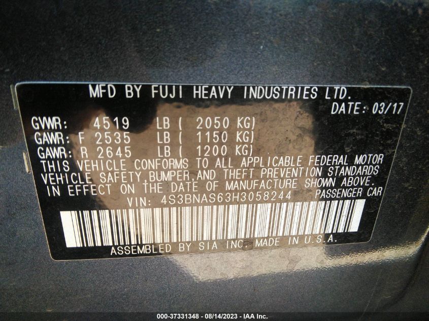 2017 SUBARU LEGACY SPORT - 4S3BNAS63H3058244