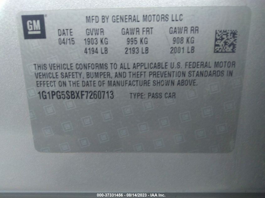 2015 CHEVROLET CRUZE LTZ - 1G1PG5SBXF7260713