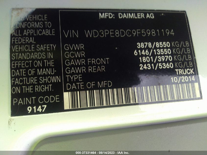 2015 MERCEDES-BENZ SPRINTER CARGO VANS WD3PE8DC9F5981194