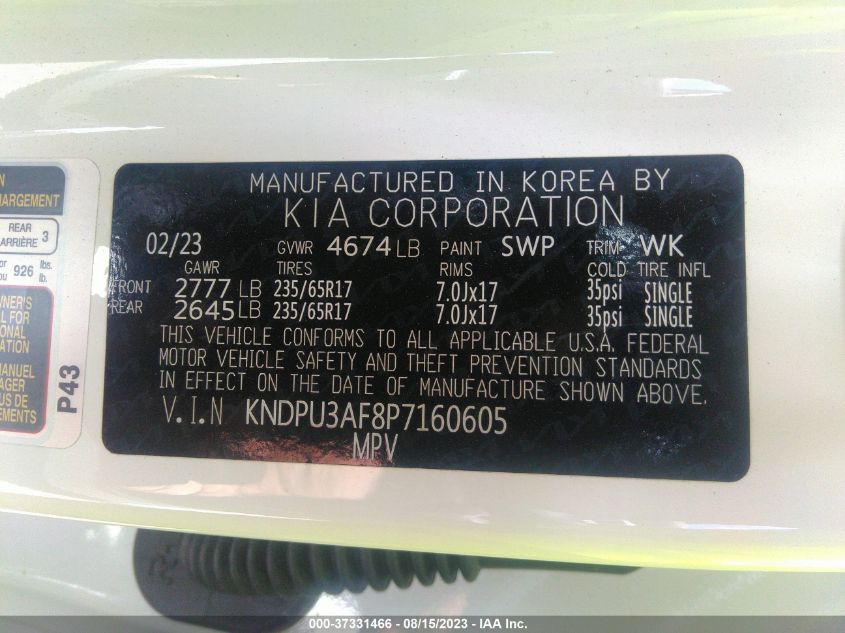 2023 KIA SPORTAGE LX - KNDPU3AF8P7160605