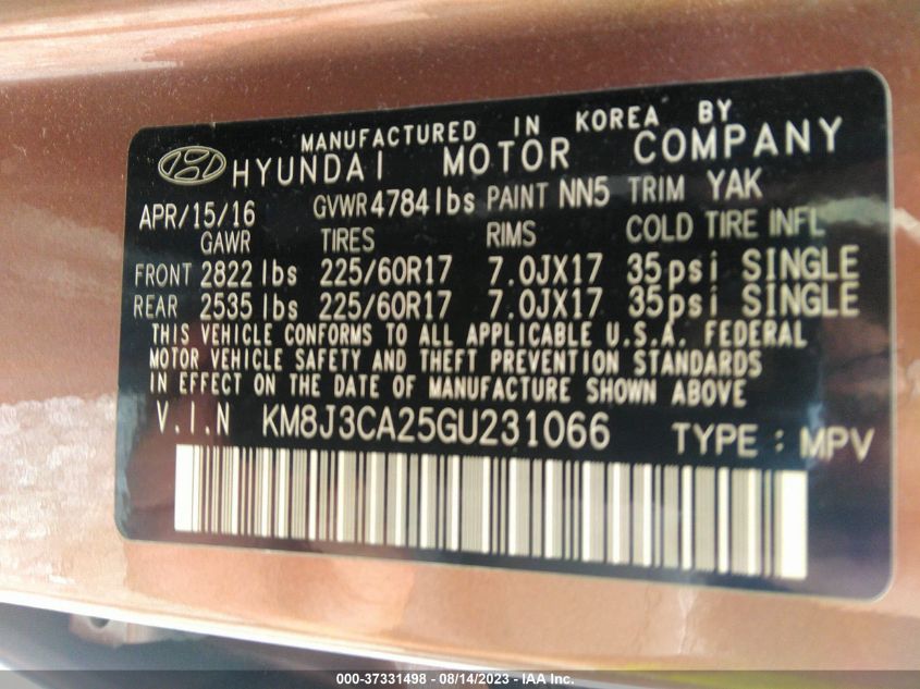 2016 HYUNDAI TUCSON ECO - KM8J3CA25GU231066
