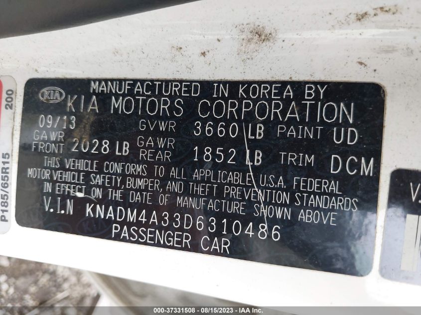 2013 KIA RIO LX - KNADM4A33D6310486