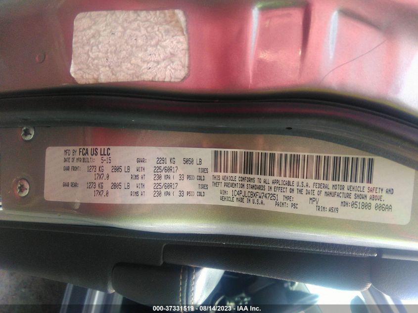 2015 JEEP CHEROKEE LATITUDE - 1C4PJLCBXFW747251