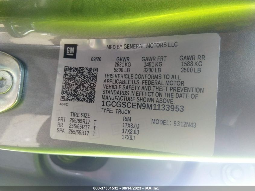 2021 CHEVROLET COLORADO LT - 1GCGSCEN9M1133953