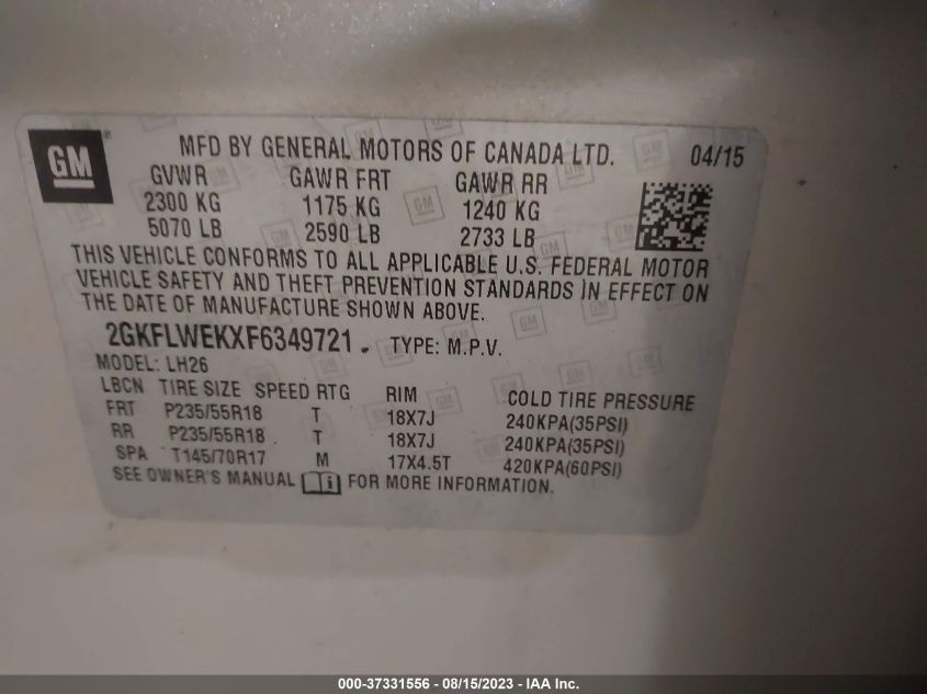 2015 GMC TERRAIN SLE - 2GKFLWEKXF6349721