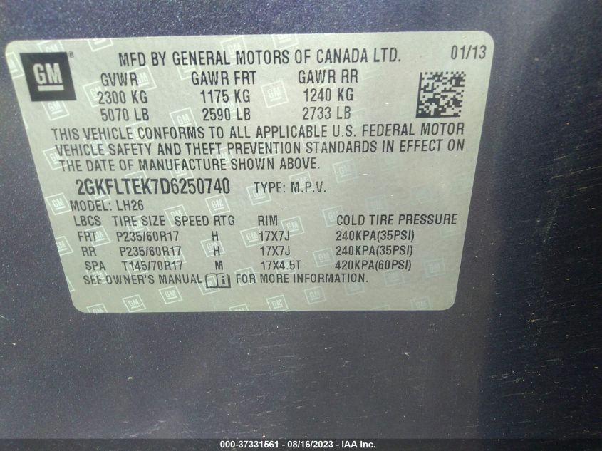 2013 GMC TERRAIN SLE - 2GKFLTEK7D6250740