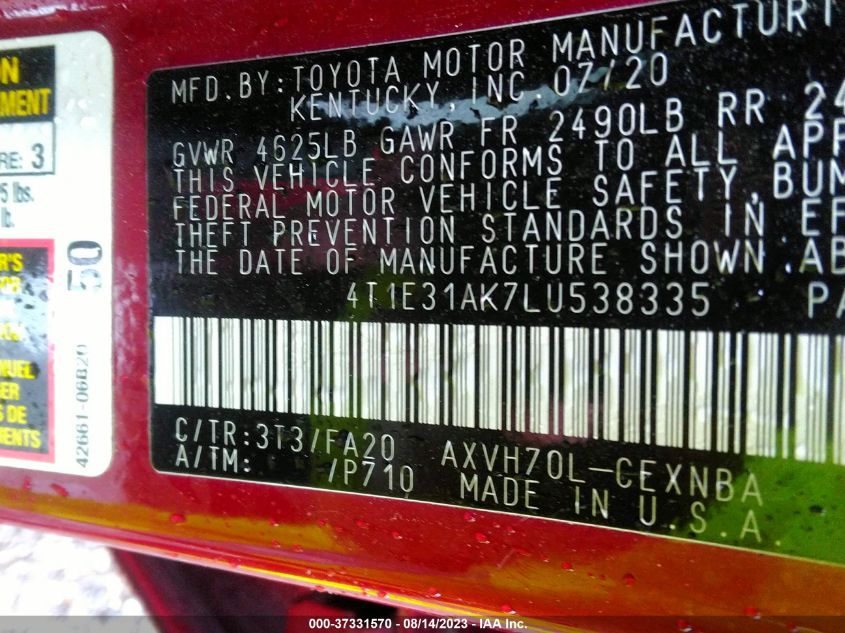 2020 TOYOTA CAMRY HYBRID LE - 4T1E31AK7LU538335