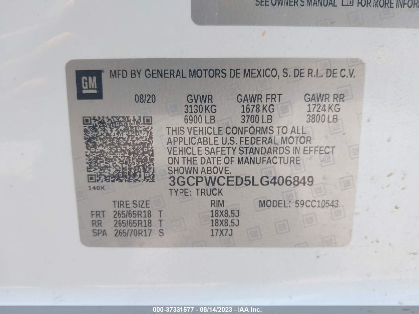 2020 CHEVROLET SILVERADO 1500 LT - 3GCPWCED5LG406849