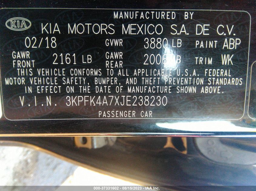2018 KIA FORTE LX - 3KPFK4A7XJE238230