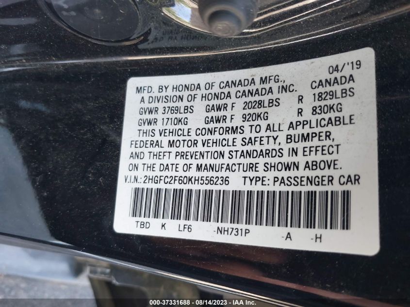 2019 HONDA CIVIC SEDAN LX - 2HGFC2F60KH556236