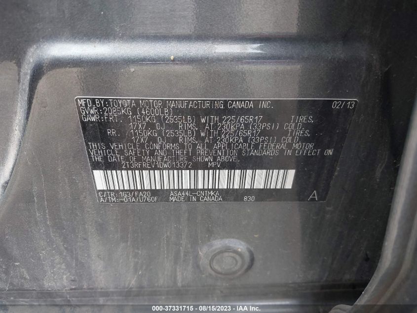 2013 TOYOTA RAV4 XLE - 2T3RFREV1DW013372