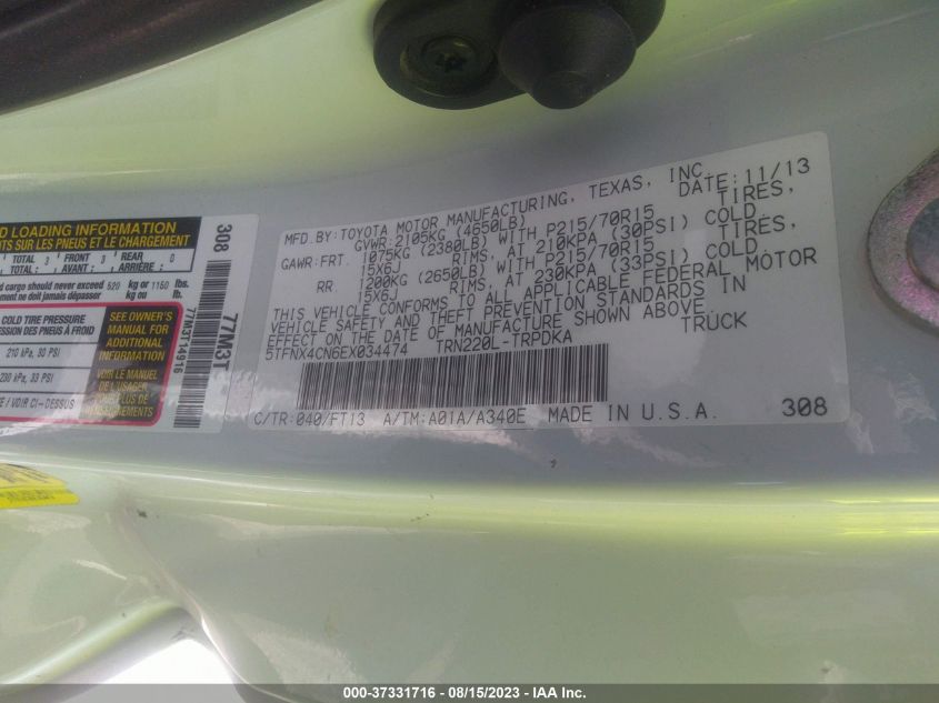 2014 TOYOTA TACOMA - 5TFNX4CN6EX034474