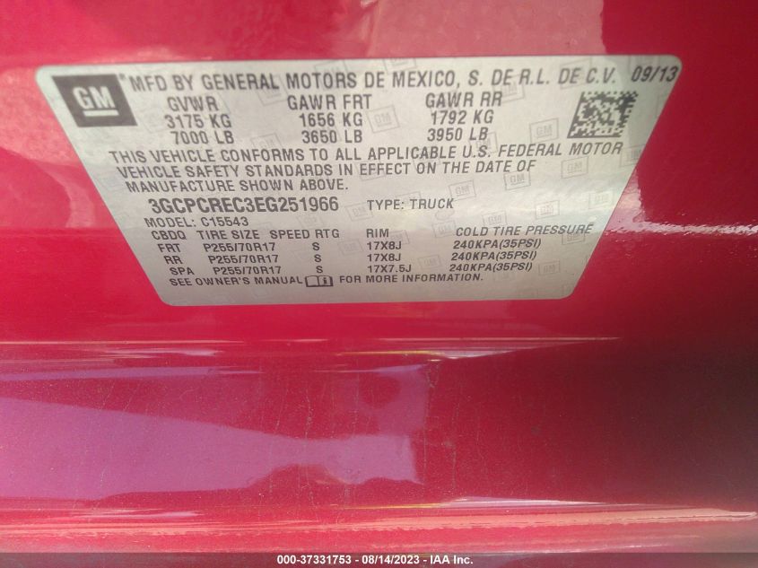 2014 CHEVROLET SILVERADO 1500 LT - 3GCPCREC3EG251966