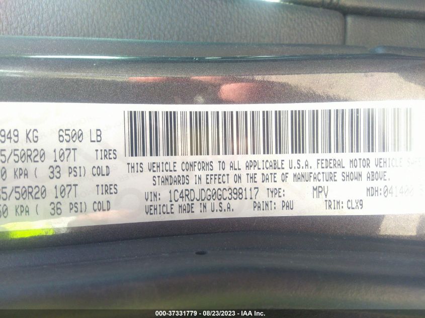 2016 DODGE DURANGO LIMITED - 1C4RDJDG0GC398117