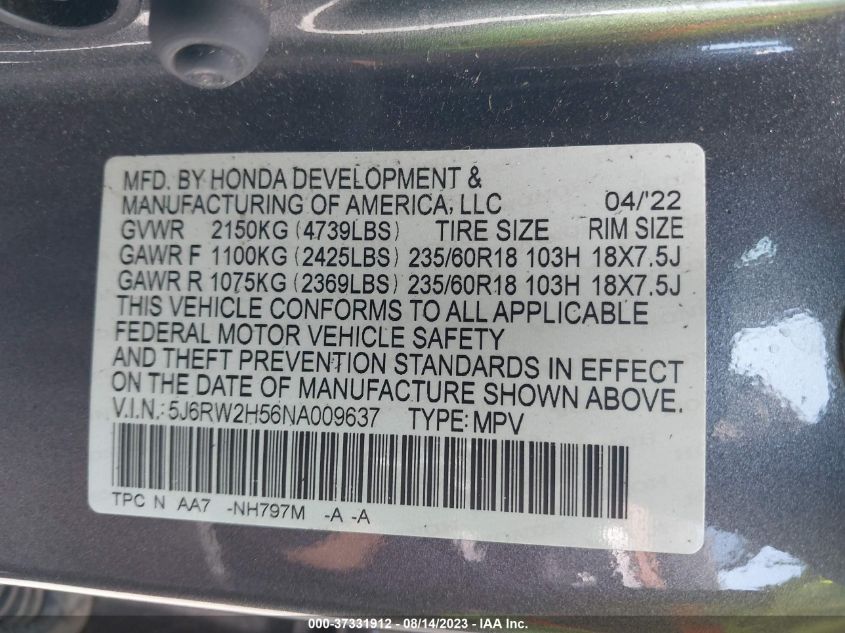 2022 HONDA CR-V EX - 5J6RW2H56NA009637