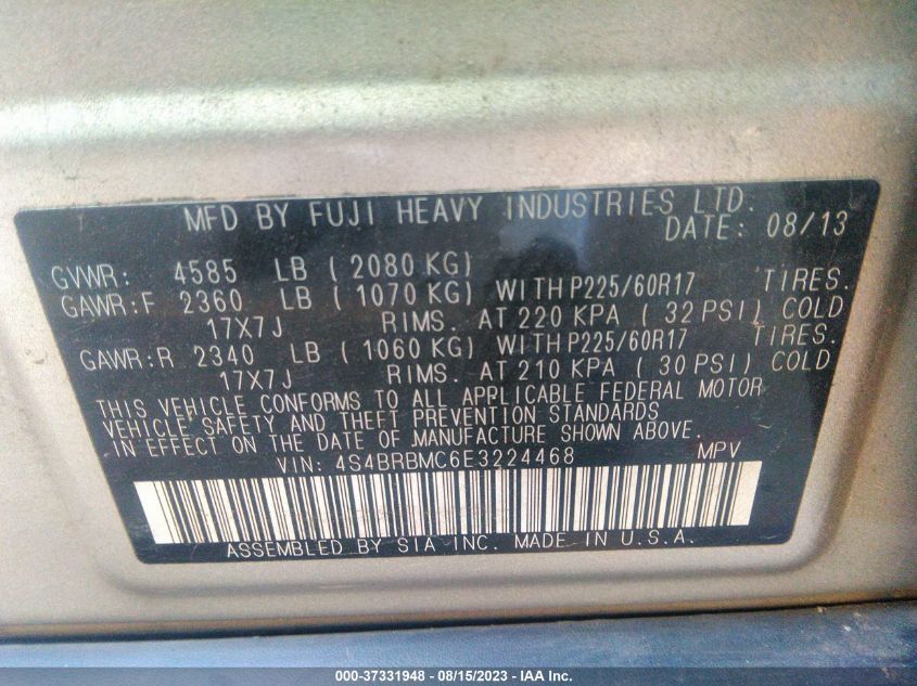 2014 SUBARU OUTBACK 2.5I LIMITED - 4S4BRBMC6E3224468