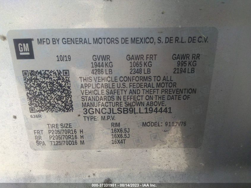 2020 CHEVROLET TRAX 1LT - 3GNCJLSB9LL194441