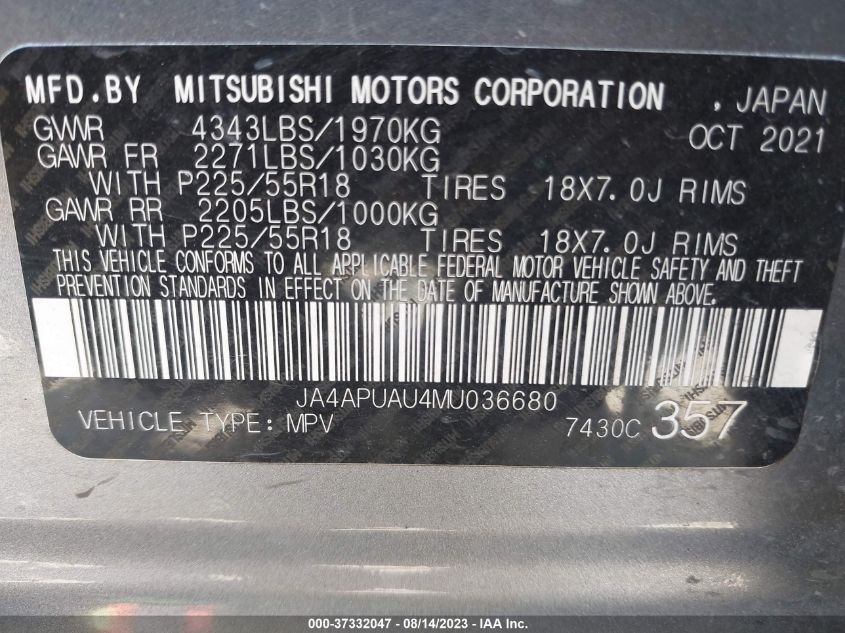 2021 MITSUBISHI OUTLANDER SPORT ES/LE/BE/S - JA4APUAU4MU036680