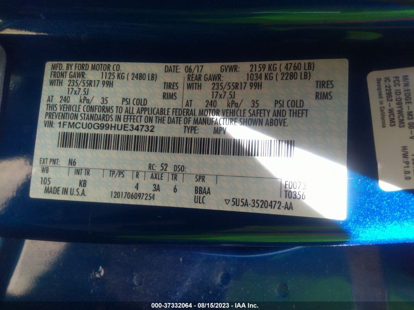 2017 FORD ESCAPE SE - 1FMCU0G99HUE34732