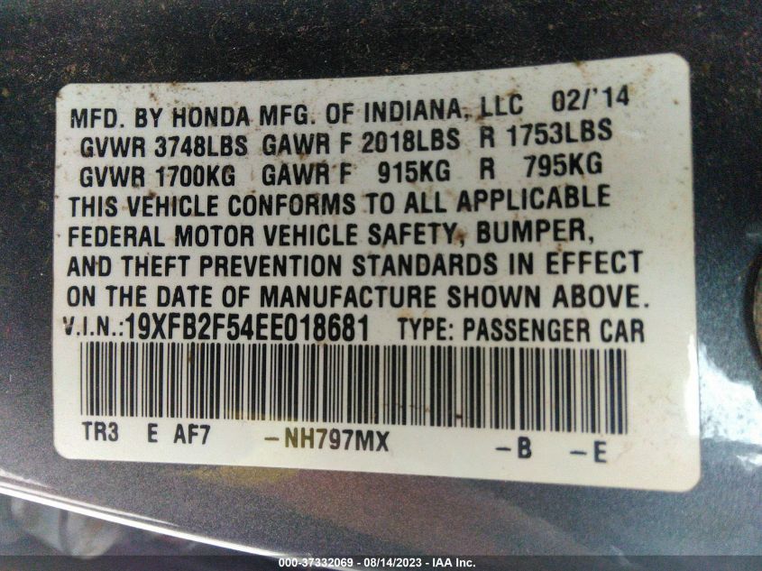 2014 HONDA CIVIC SEDAN LX - 19XFB2F54EE018681