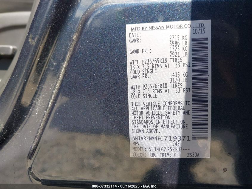 2015 NISSAN PATHFINDER SL - 5N1AR2MM4FC719371