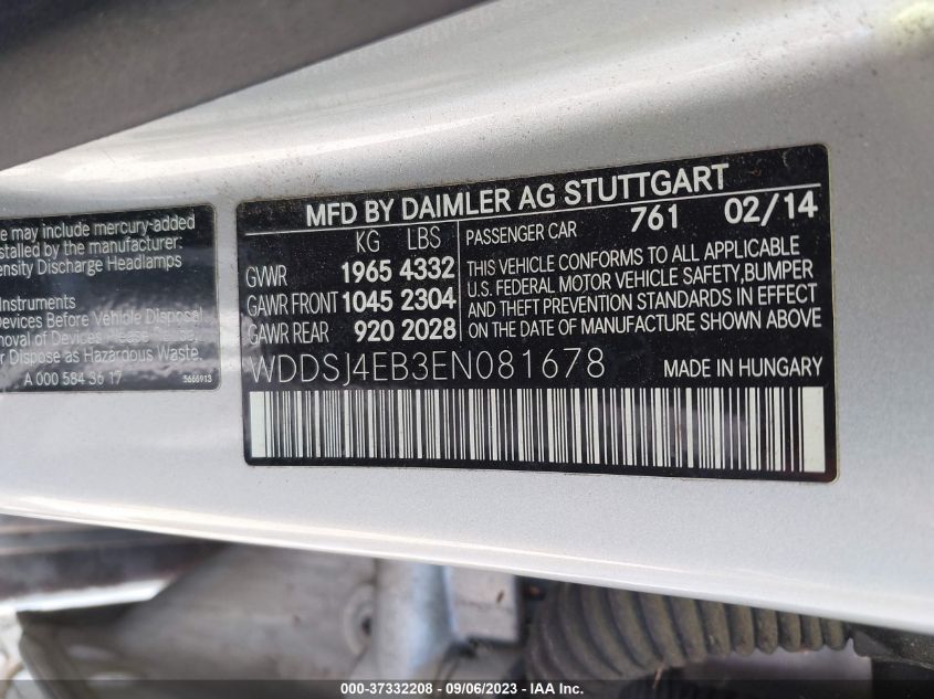 2014 MERCEDES-BENZ CLA-CLASS CLA 250 WDDSJ4EB3EN081678