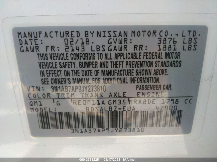 2018 NISSAN SENTRA S - 3N1AB7AP9JY273810