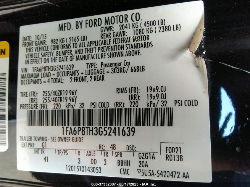 1FA6P8TH3G5241639 2016 FORD MUSTANG, photo no. 9