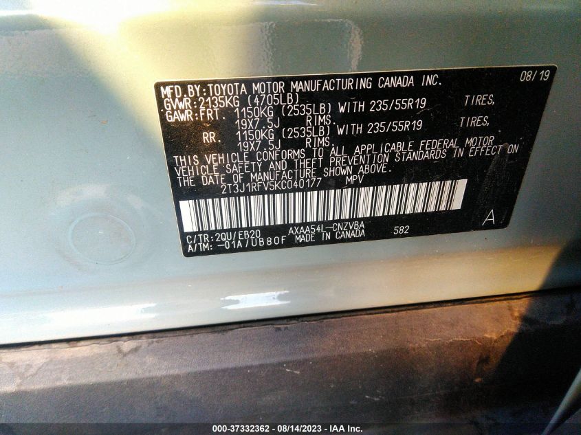 2019 TOYOTA RAV4 ADVENTURE - 2T3J1RFV5KC040177
