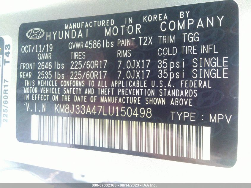 2020 HYUNDAI TUCSON VALUE - KM8J33A47LU150498