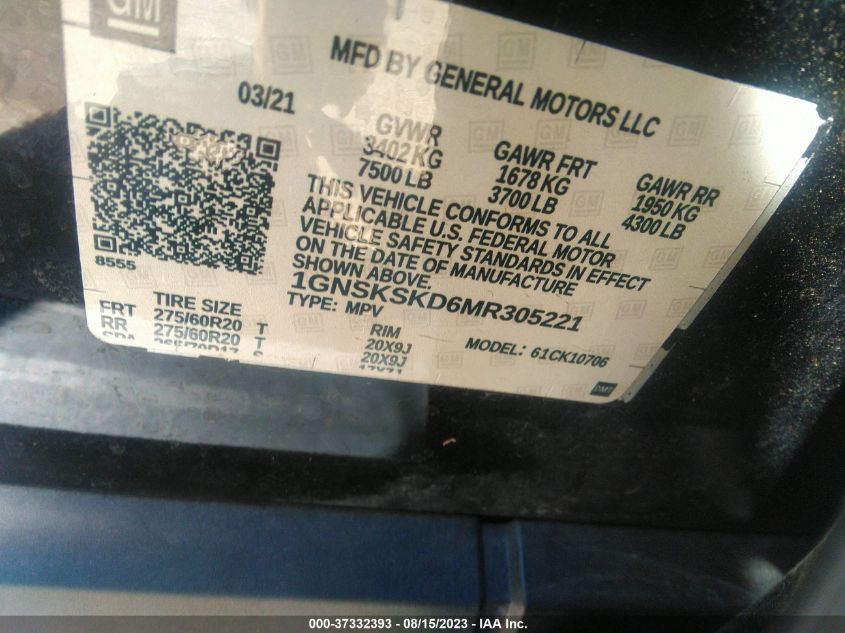 2021 CHEVROLET TAHOE PREMIER - 1GNSKSKD6MR305221