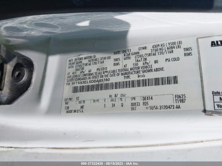 2013 FORD ECONOLINE CARGO VAN COMMERCIAL/RECREATIONAL 1FTSS3EL5DDA85780