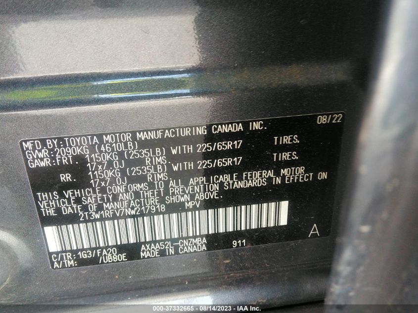 2022 TOYOTA RAV4 XLE - 2T3W1RFV7NW217918