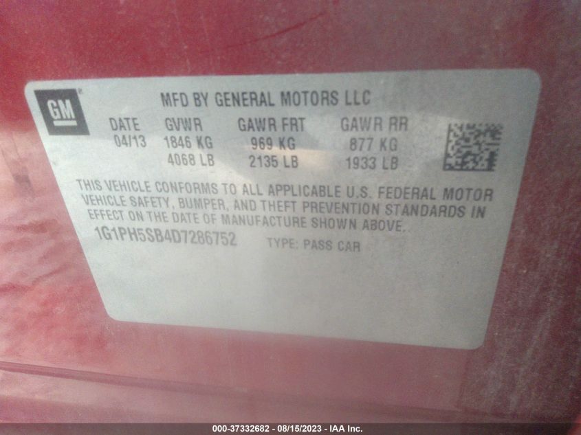 2013 CHEVROLET CRUZE ECO - 1G1PH5SB4D7286752