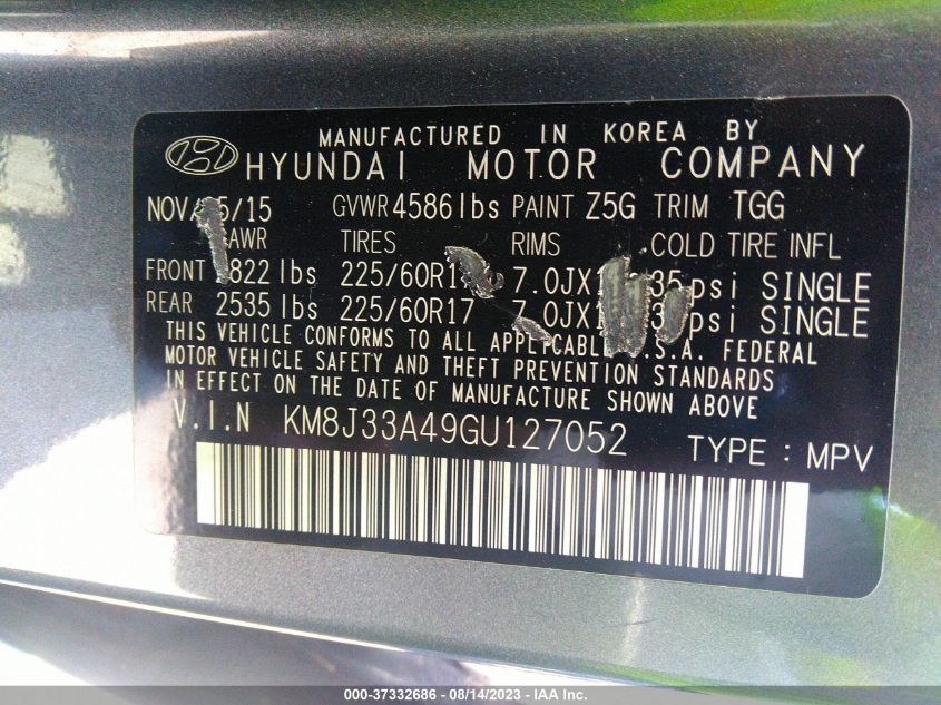 2016 HYUNDAI TUCSON SE - KM8J33A49GU127052