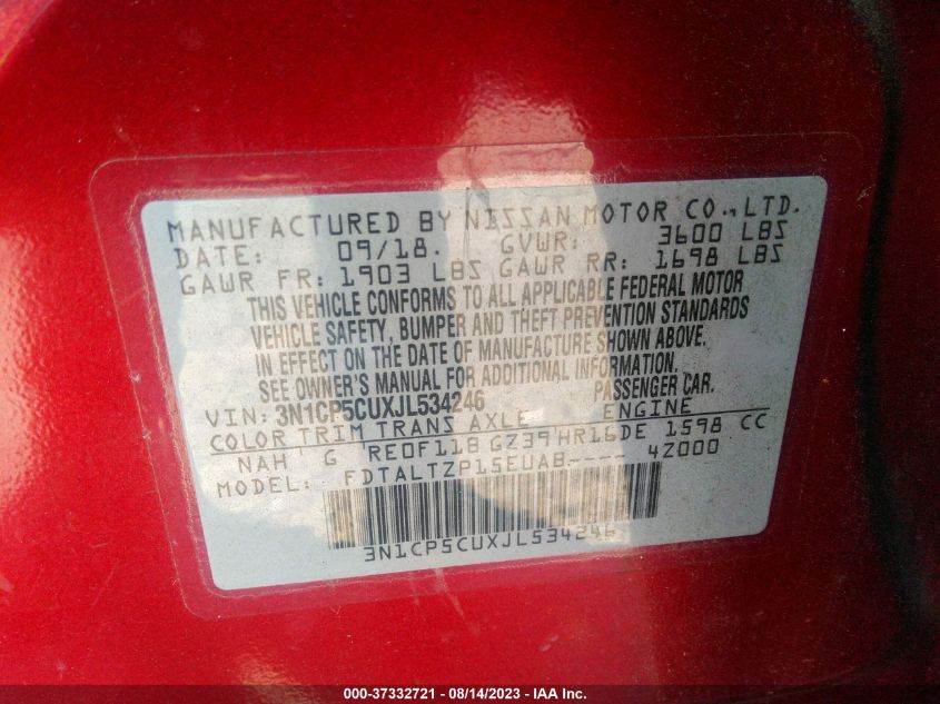 2018 NISSAN KICKS SR - 3N1CP5CUXJL534246