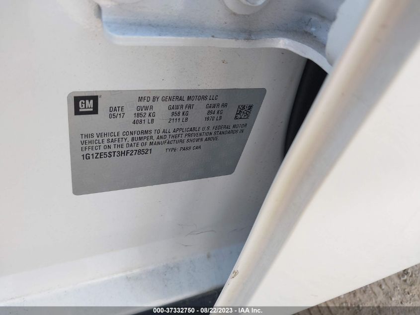 2017 CHEVROLET MALIBU LT - 1G1ZE5ST3HF278521