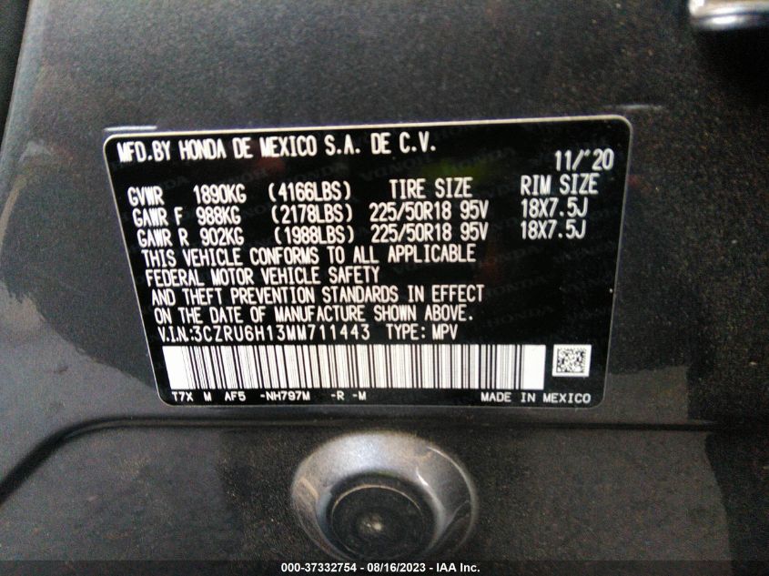 2021 HONDA HR-V SPORT - 3CZRU6H13MM711443