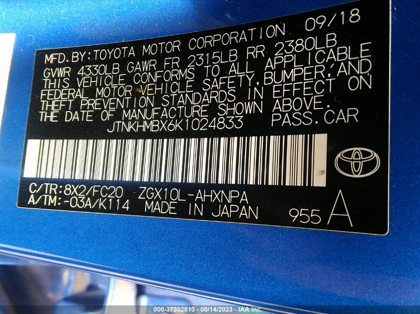 2019 TOYOTA C-HR XLE/LE/LIMITED - JTNKHMBX6K1024833