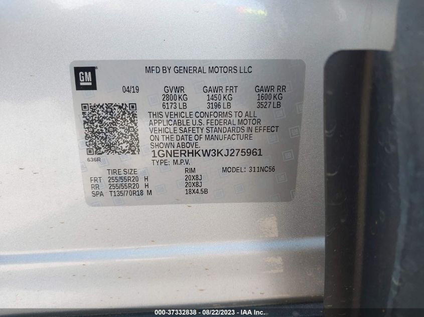 2019 CHEVROLET TRAVERSE LT LEATHER - 1GNERHKW3KJ275961