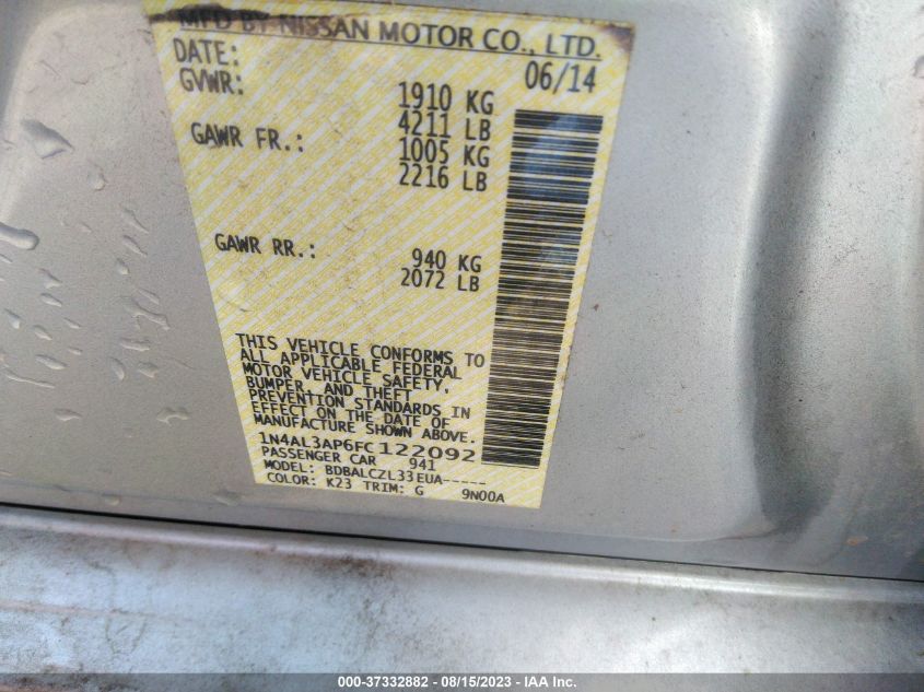 2015 NISSAN ALTIMA 2.5 - 1N4AL3AP6FC122092