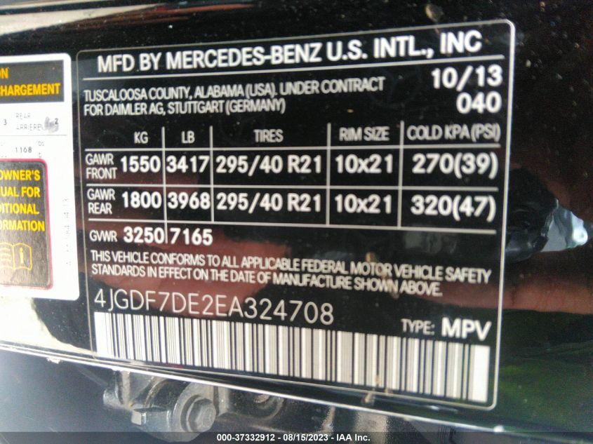 2014 MERCEDES-BENZ GL-CLASS GL 550 4JGDF7DE2EA324708