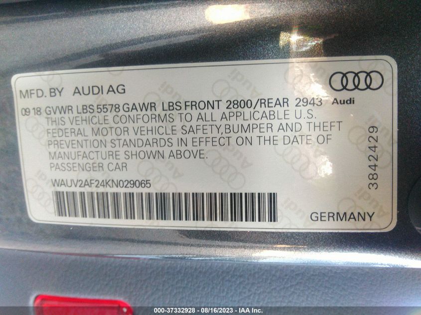 WAUV2AF24KN029065 Audi A7 PRESTIGE 9