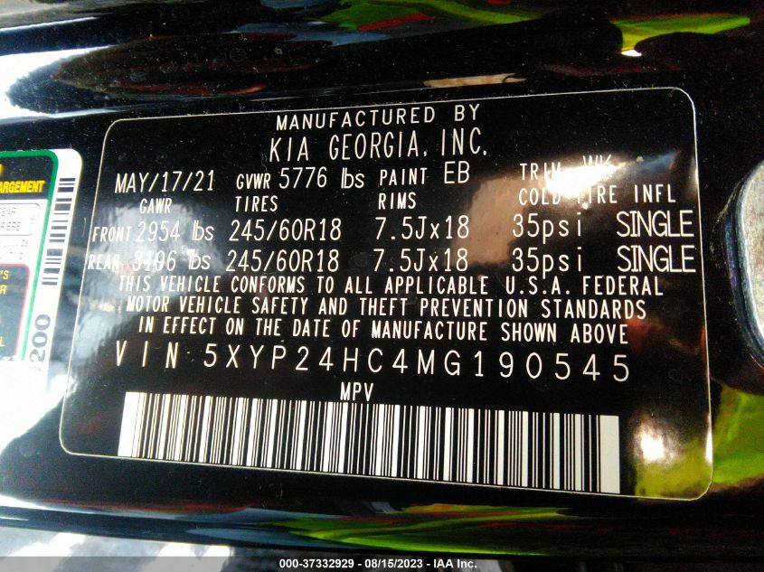 2021 KIA TELLURIDE LX - 5XYP24HC4MG190545
