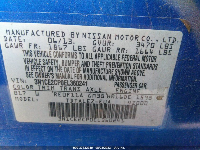 2014 NISSAN VERSA NOTE SV - 3N1CE2CP0EL360241