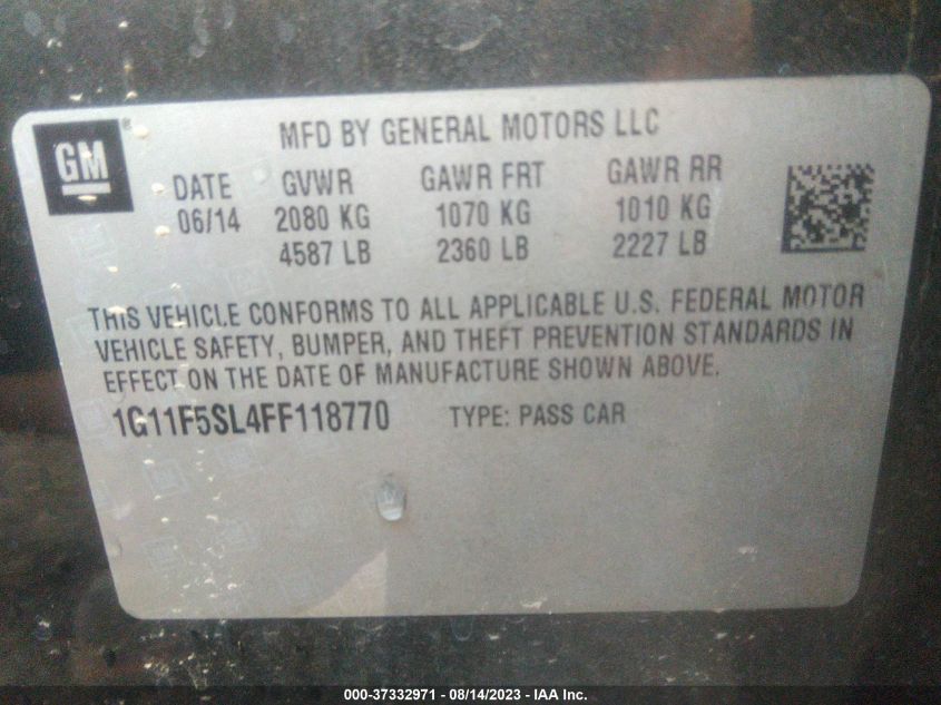 2015 CHEVROLET MALIBU LTZ - 1G11F5SL4FF118770
